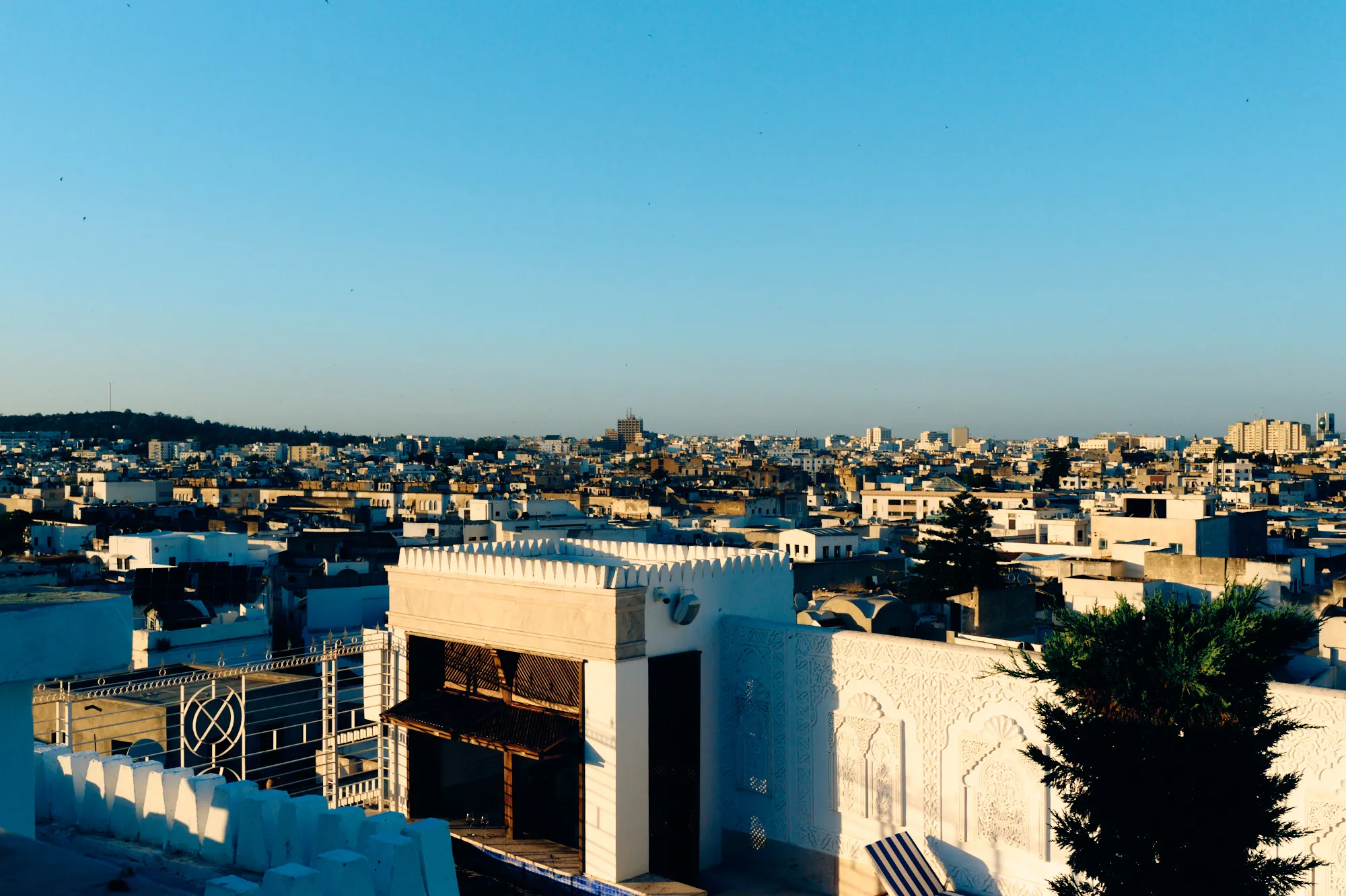 A view across the roofs and minarets of the medina.